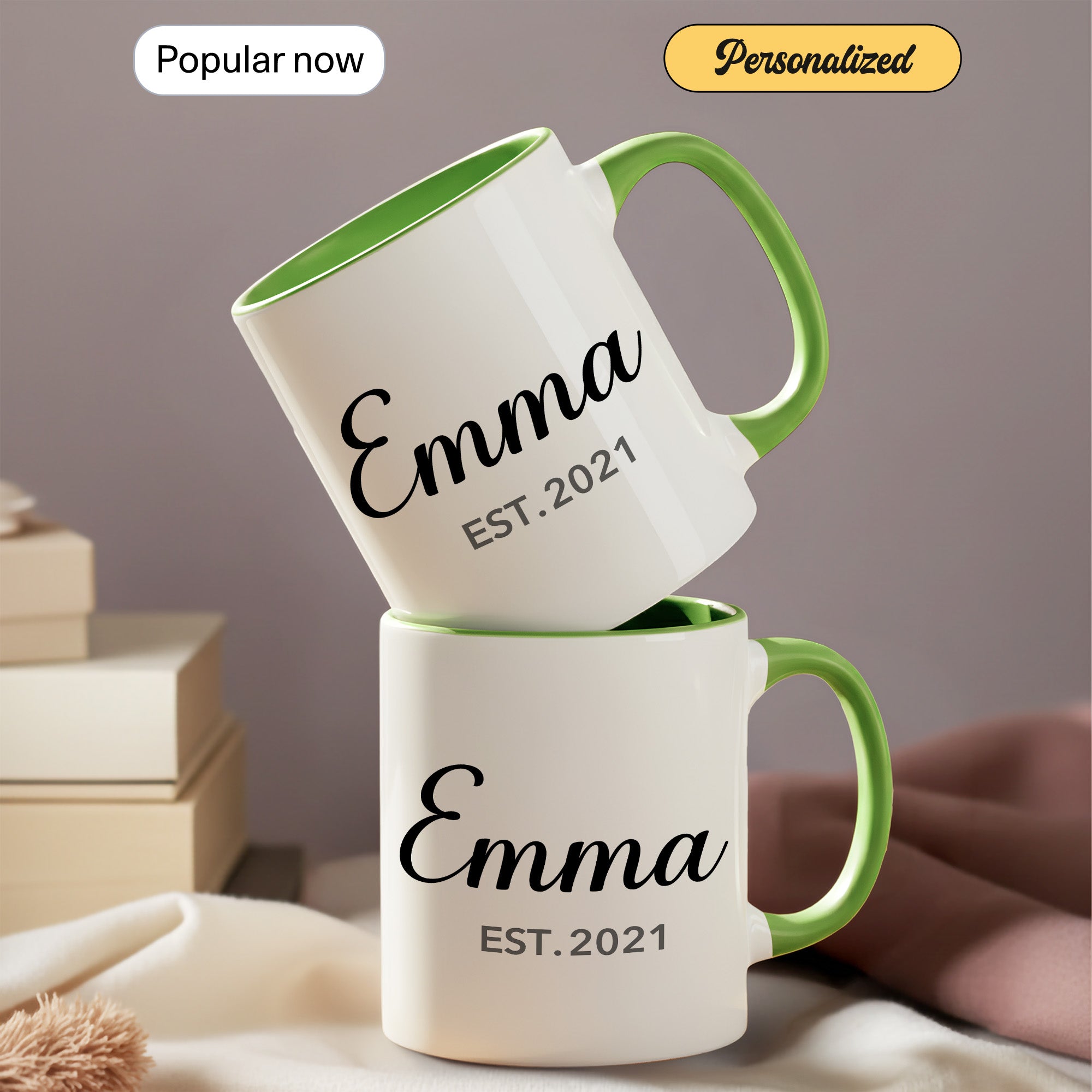 Personalized Name Mug – Custom Established Year Coffee Cup – Minimalist Custom Gift – 11oz 15oz Ringer Mug | Mug 148