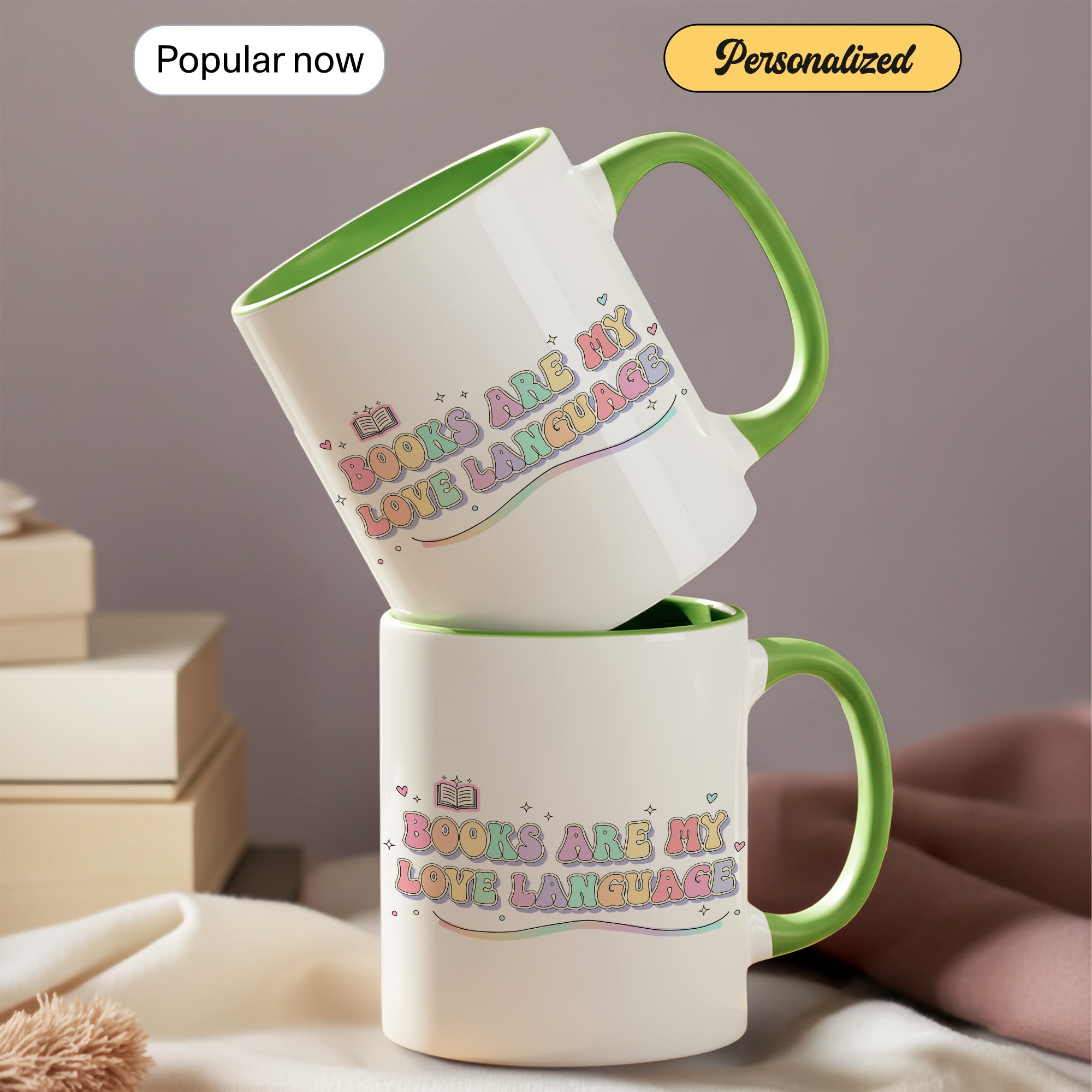 Books Are My Love Language Mug - Cute Book Lover Coffee Cup - Pastel Aesthetic Reader Gift - Bookworm Mug for Women - 11oz 15oz | Mug 158