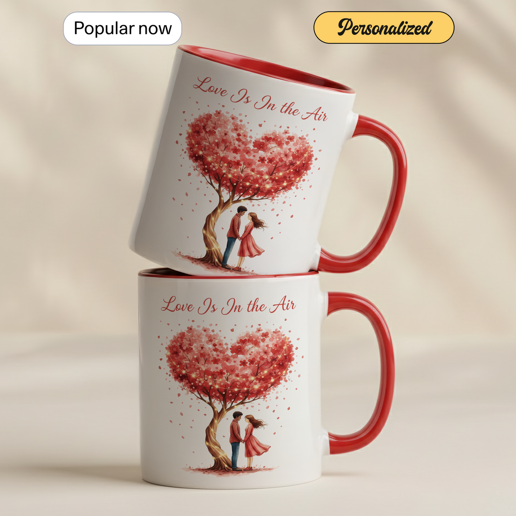 Love Is In The Air Mug – Romantic Couple Coffee Cup – Anniversary Gift for Her or Him – 11oz 15oz Ringer Mug |Mug 133