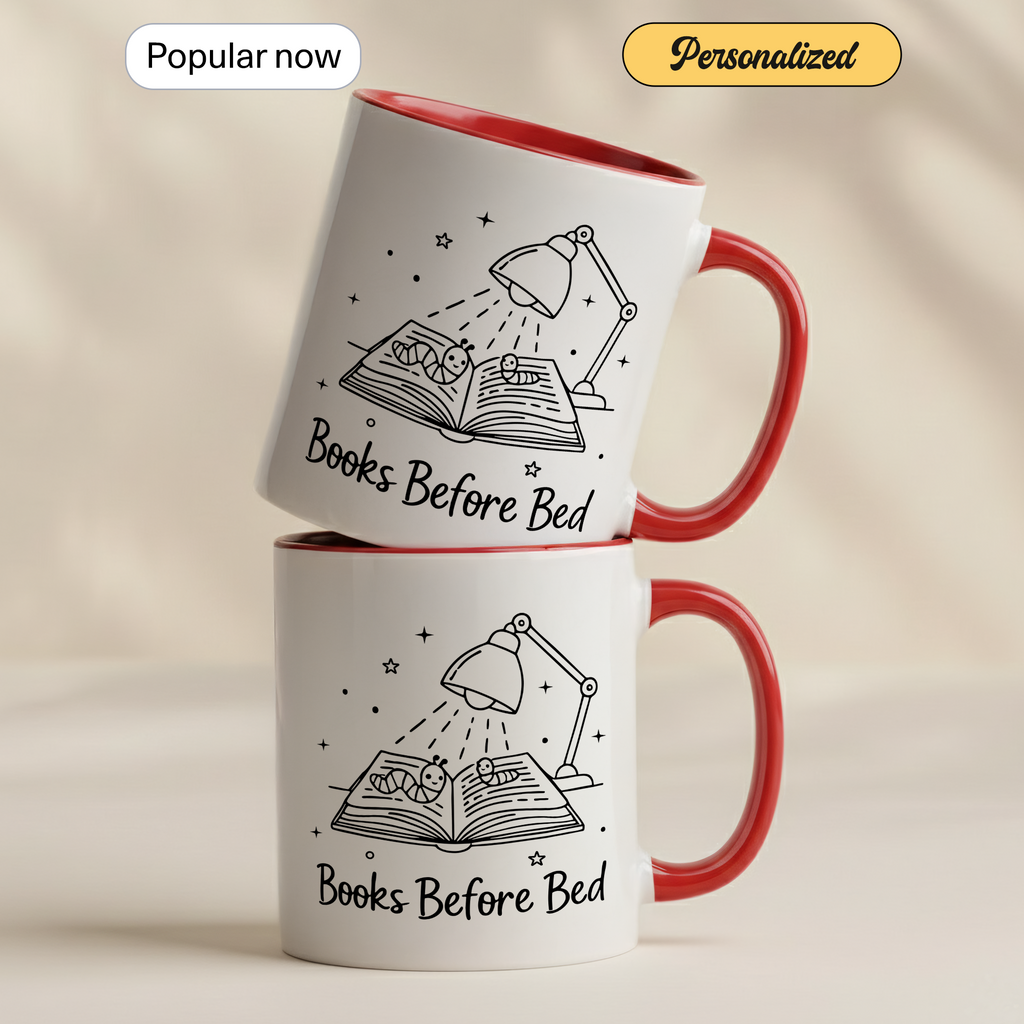 Books Before Bed Mug – Funny Book Lover Coffee Cup – Cozy Reading Gift – Ringer Mug 11oz 15oz |Mug 100