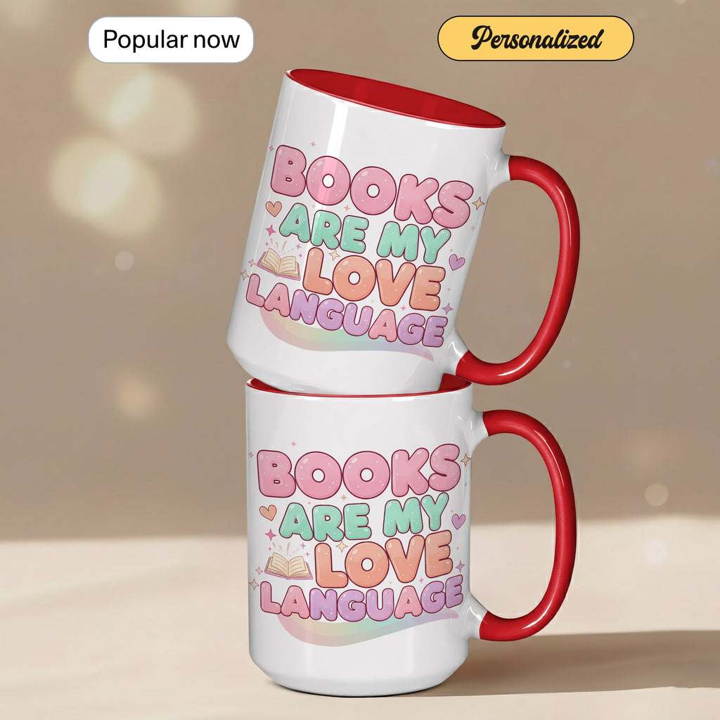 Books Are My Love Language Mug – Cute Book Lover Coffee Cup – Pastel Aesthetic Reader Gift for Women – Bookworm Mug 11oz 15oz |Mug 156