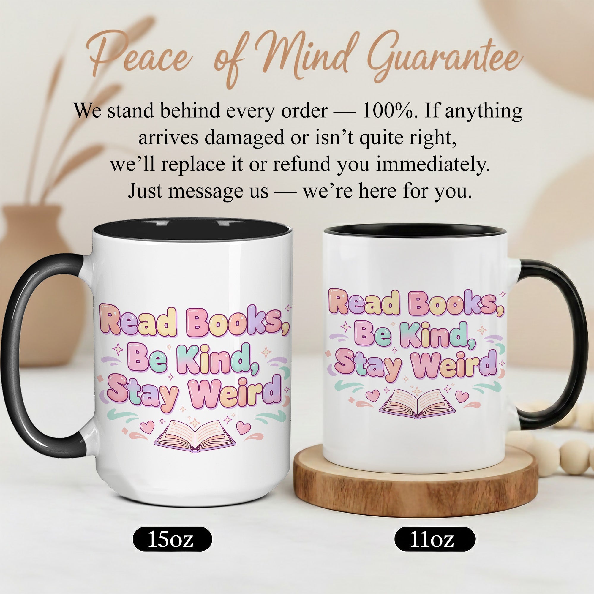 Read Books Be Kind Say Weird Mug - Cute Book Lover Coffee Cup - Pastel Aesthetic Reader Gift - Bookworm Mug for Women - 11oz 15oz | Mug 157