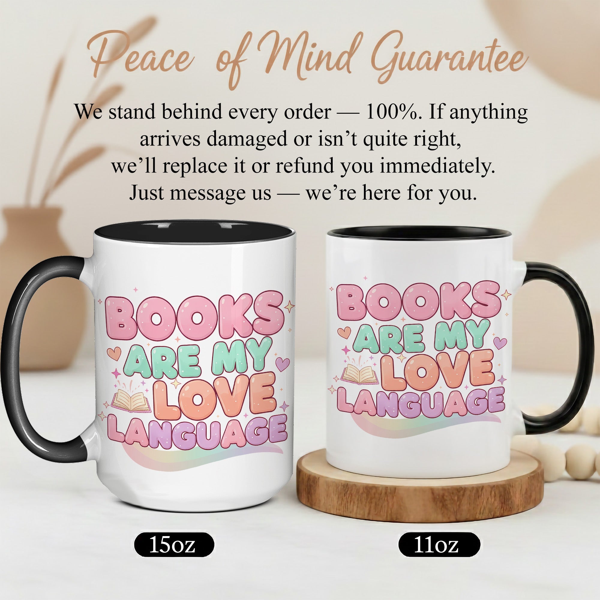 Books Are My Love Language Mug – Cute Book Lover Coffee Cup – Pastel Aesthetic Reader Gift for Women – Bookworm Mug 11oz 15oz |Mug 156