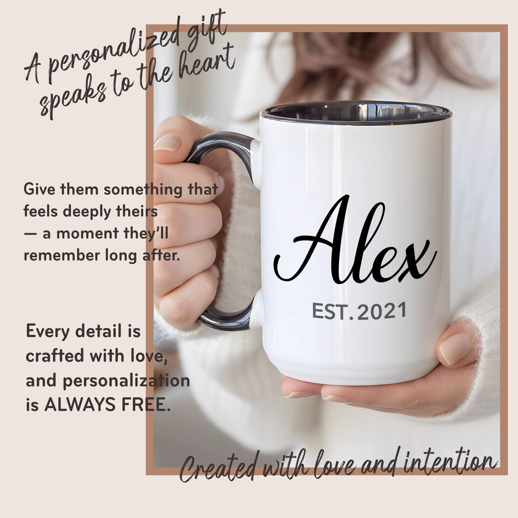 Personalized Name Mug – Custom Established Year Coffee Cup – Minimalist Custom Gift – 11oz 15oz Ringer Mug | Mug 148