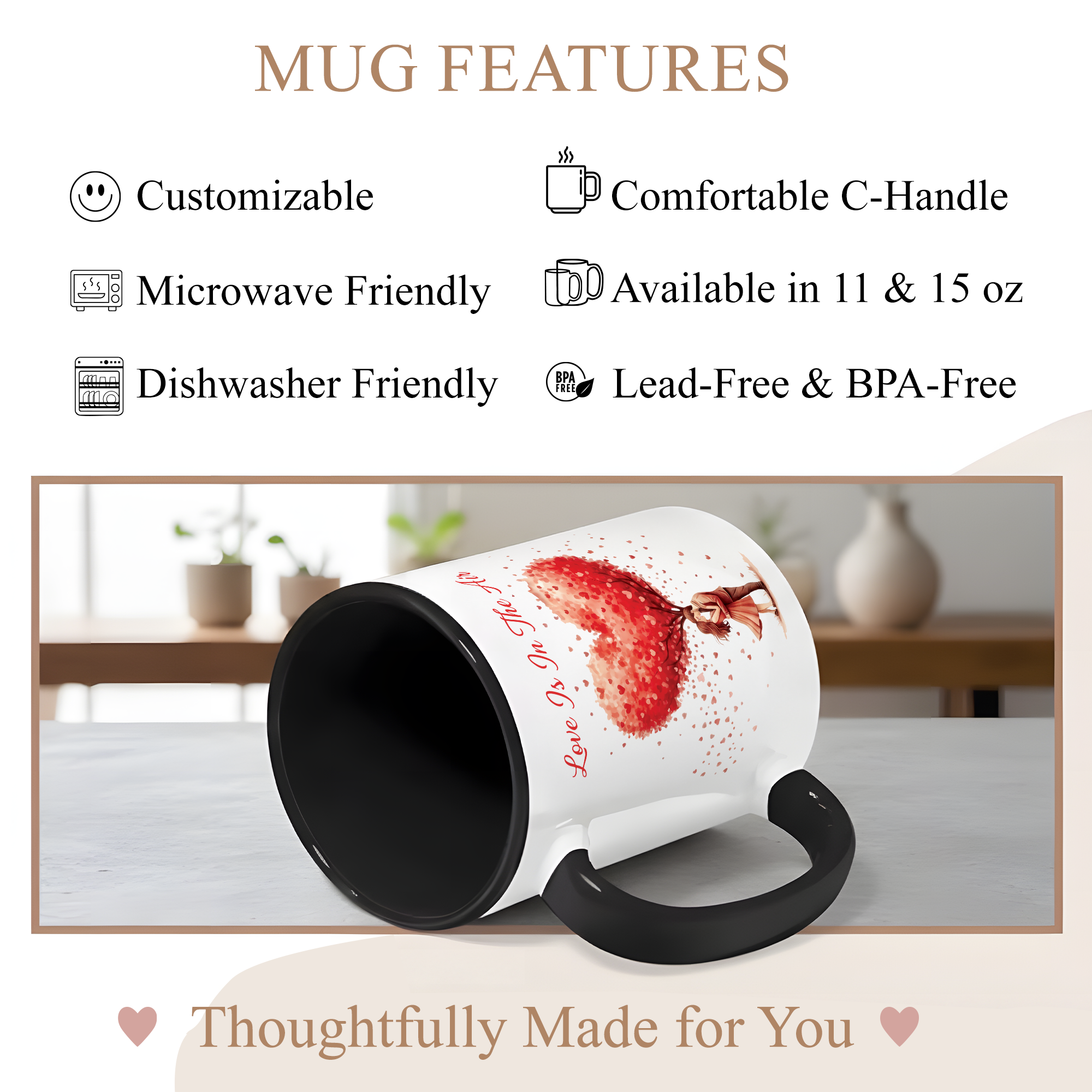 Love Is In The Air Mug – Romantic Heart Tree Coffee Cup – Couple Gift – Anniversary Mug – 11oz 15oz Ceramic Mug |Mug 136