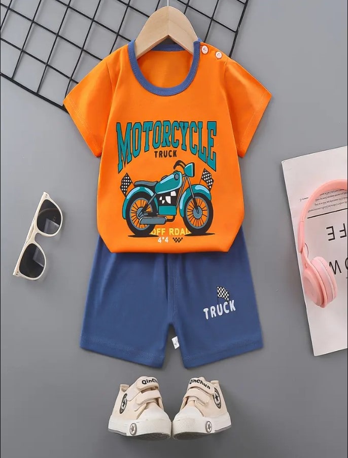 Motorcycle Kids Cute Co-Ord Tshirt Shorts Set