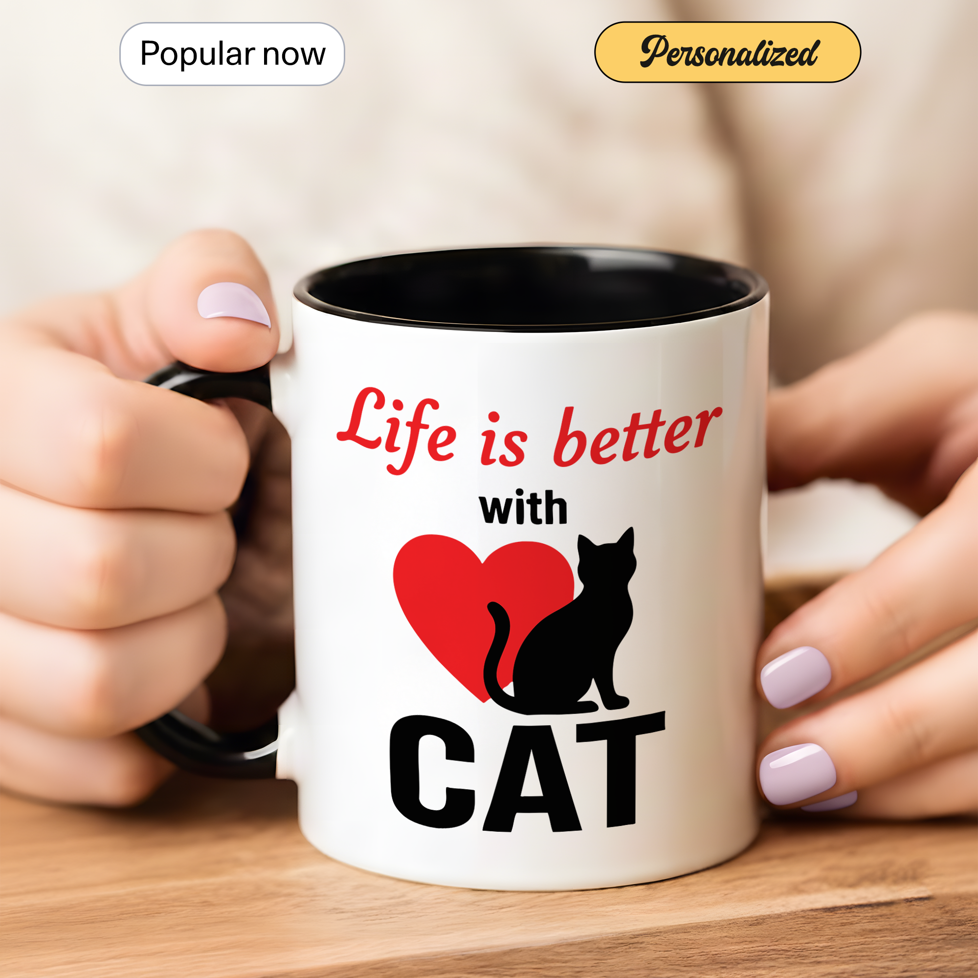Life Is Better With Cats Mug – Cat Lover Coffee Cup – Cute Cat Mom Gift – 11oz 15oz Ringer Mug | Mug 129