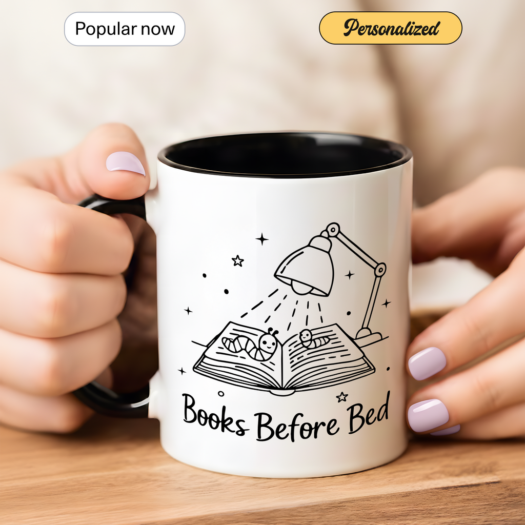 Books Before Bed Mug – Funny Book Lover Coffee Cup – Cozy Reading Gift – Ringer Mug 11oz 15oz |Mug 100