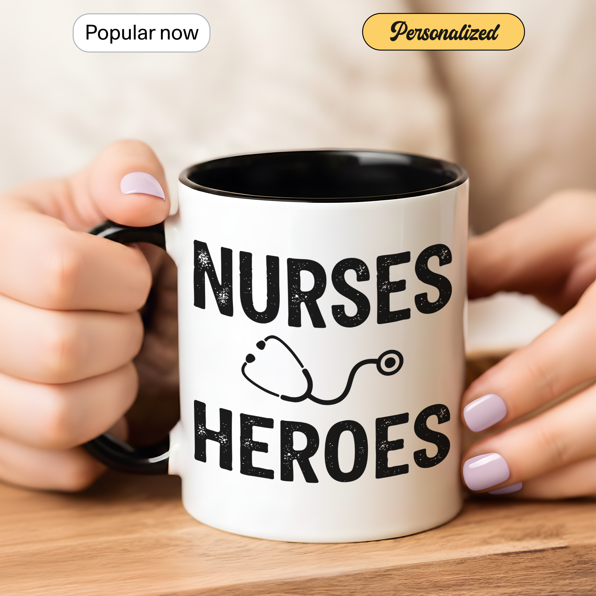Nurses Are Heroes Mug – Nurse Appreciation Gift – Healthcare Worker Coffee Cup – RN Graduation Gift – 11oz 15oz Ringer Mug |Mug 126