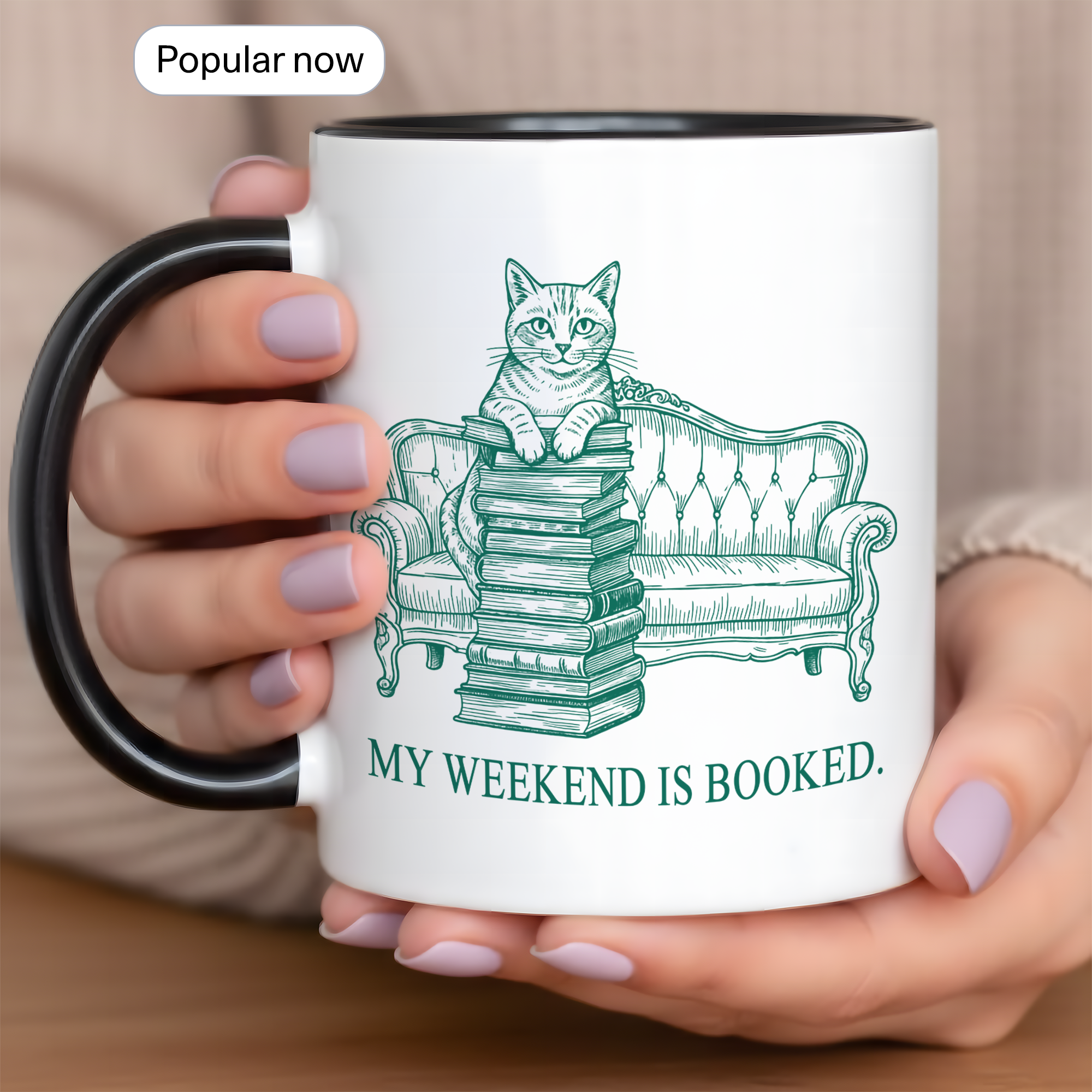 My Weekend Is Booked Mug – Cat Reading Coffee Cup – Book Lover Gift – Funny Introvert Mug – 11oz 15oz Ringer Mug |Mug 134