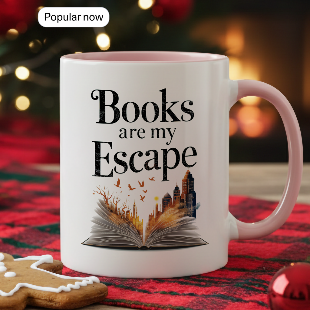 Books Are My Escape Mug – Book Lover Coffee Cup – Cozy Reading Gift – Fall Aesthetic Mug – 11oz 15oz Ringer Mug | Mug 137