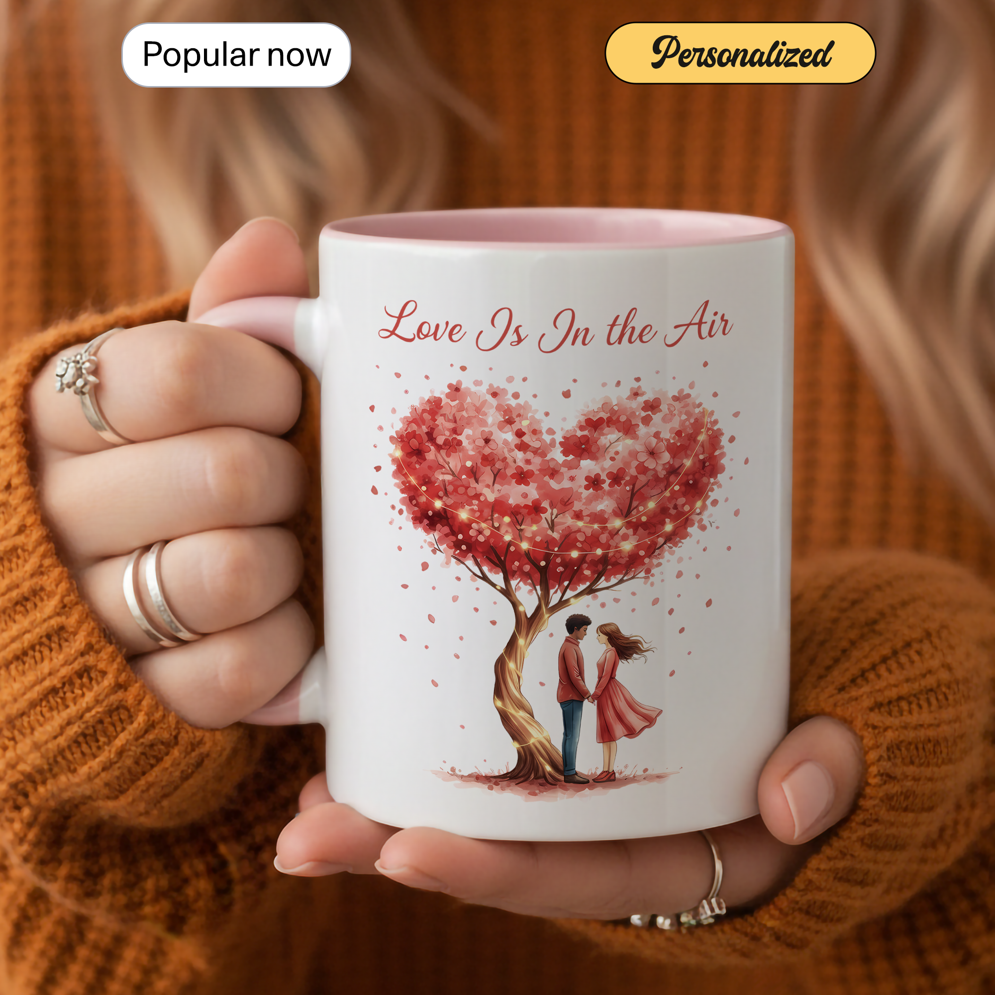 Love Is In The Air Mug – Romantic Couple Coffee Cup – Anniversary Gift for Her or Him – 11oz 15oz Ringer Mug |Mug 133