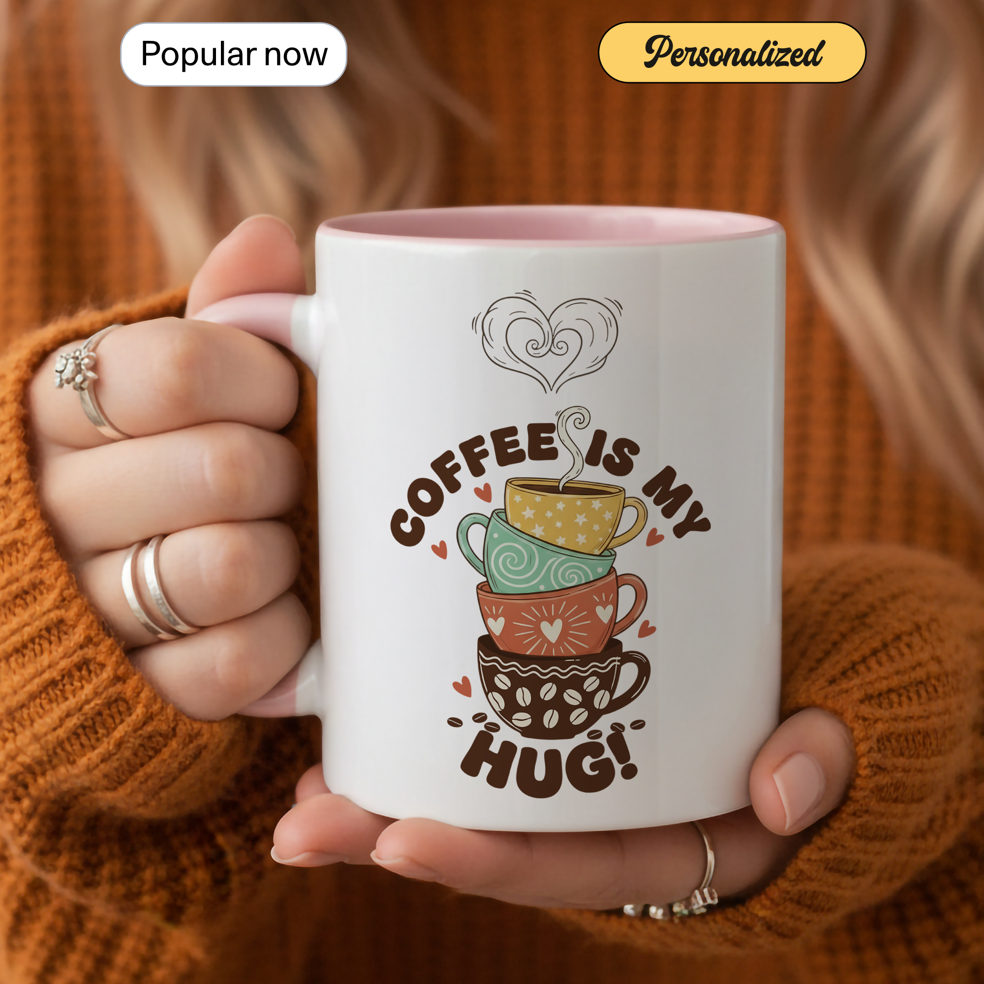 Coffee Is My Hug Mug – Cute Coffee Lover Gift – Cozy Aesthetic Coffee Cup – 11oz 15oz Ringer Mug |Mug 122