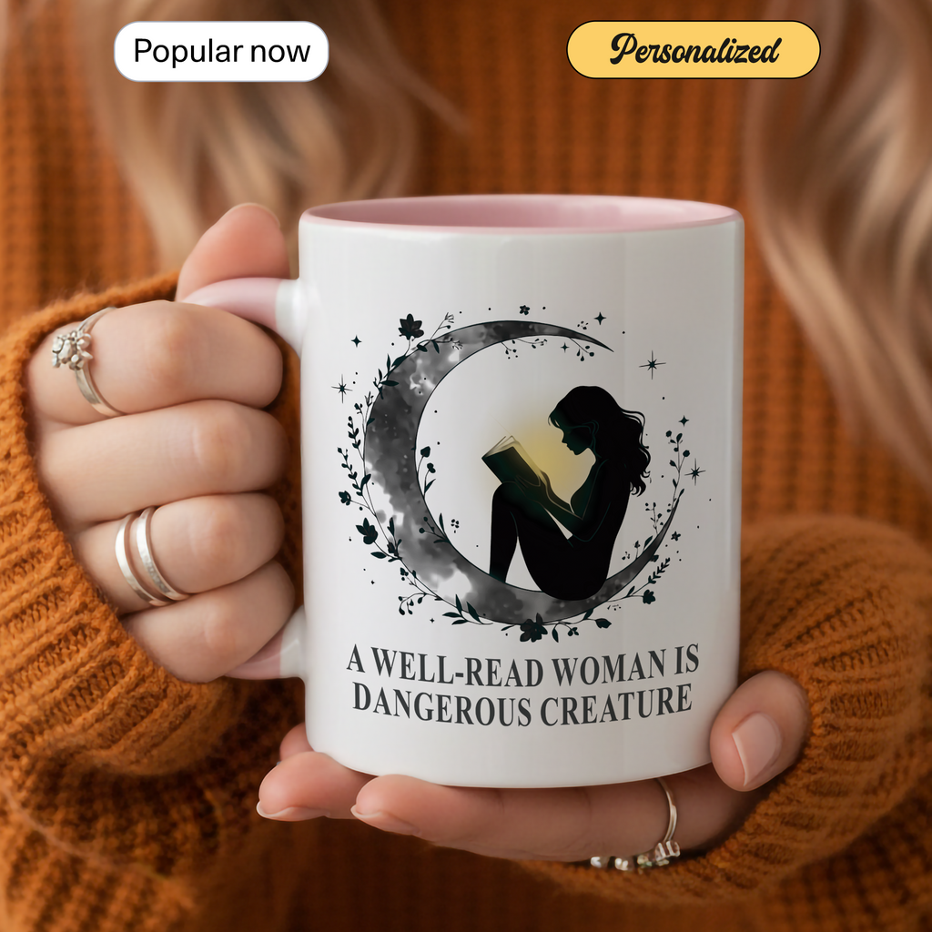 A Well Read Woman Is Dangerous Creature Mug – Feminist Book Lover Gift – Empowered Reader Coffee Cup – 11oz 15oz Ringer Mug | Mug 118