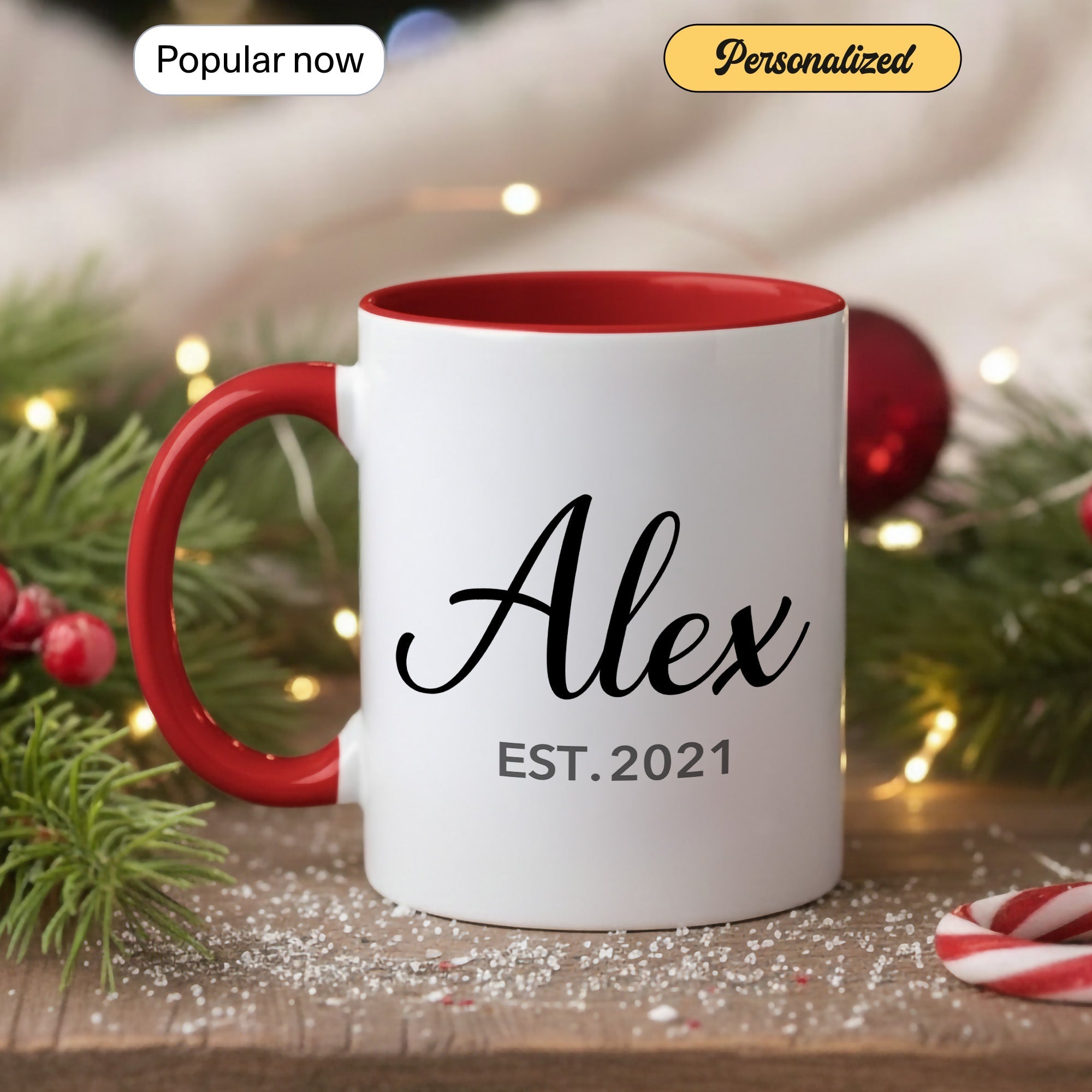 Personalized Name Mug – Custom Established Year Coffee Cup – Minimalist Custom Gift – 11oz 15oz Ringer Mug | Mug 148