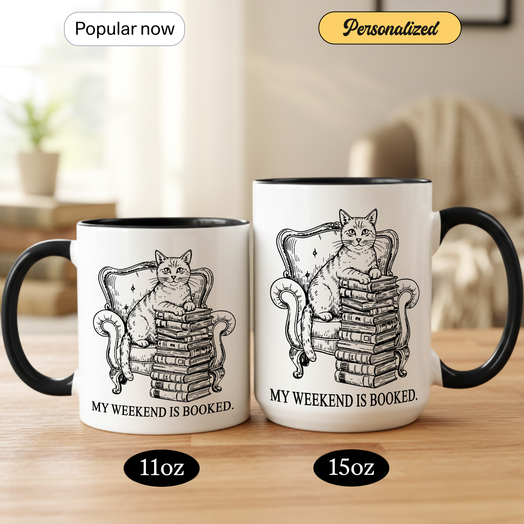 My Weekend Is Booked Mug – Vintage Cat Reading Coffee Cup – Book Lover Gift – Introvert Humor Mug – 11oz 15oz Ringer Mug |Mug  135