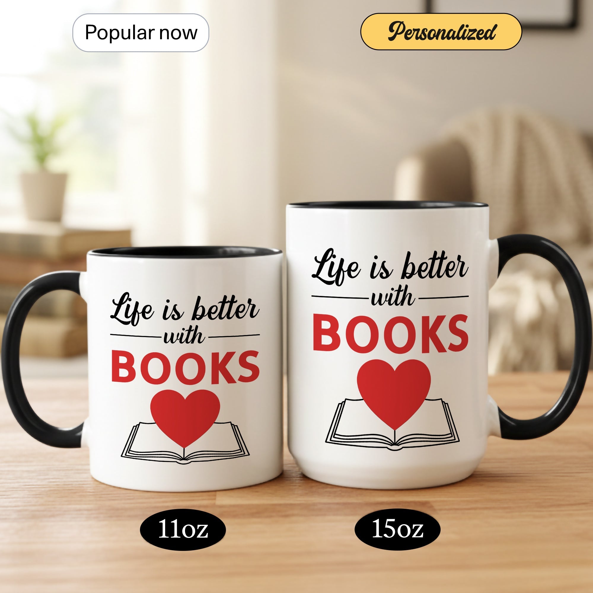 Life Is Better With Books Mug – Book Lover Coffee Cup – Reader Gift – Literary Coffee Mug 11oz 15oz Ringer | Mug 127