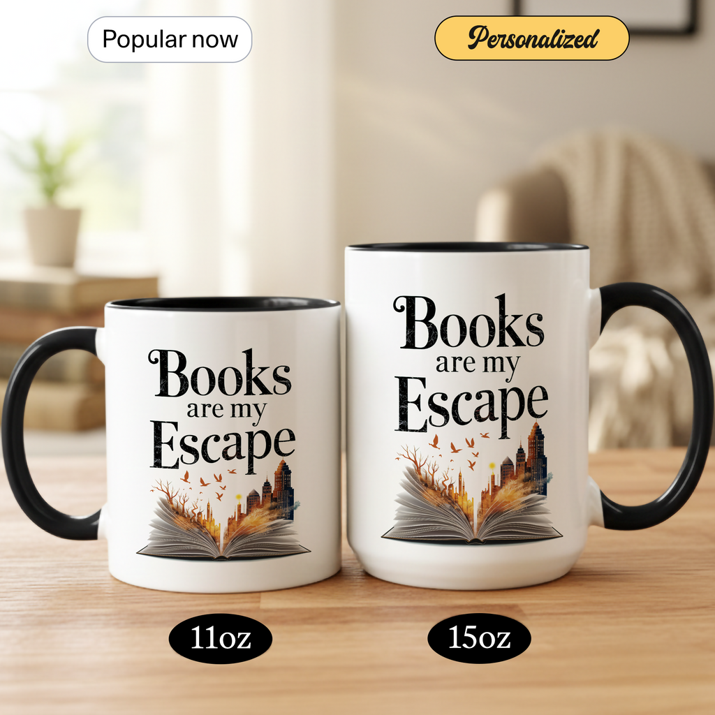 Books Are My Escape Mug – Book Lover Coffee Cup – Cozy Reading Gift – Fall Aesthetic Mug – 11oz 15oz Ringer Mug | Mug 137