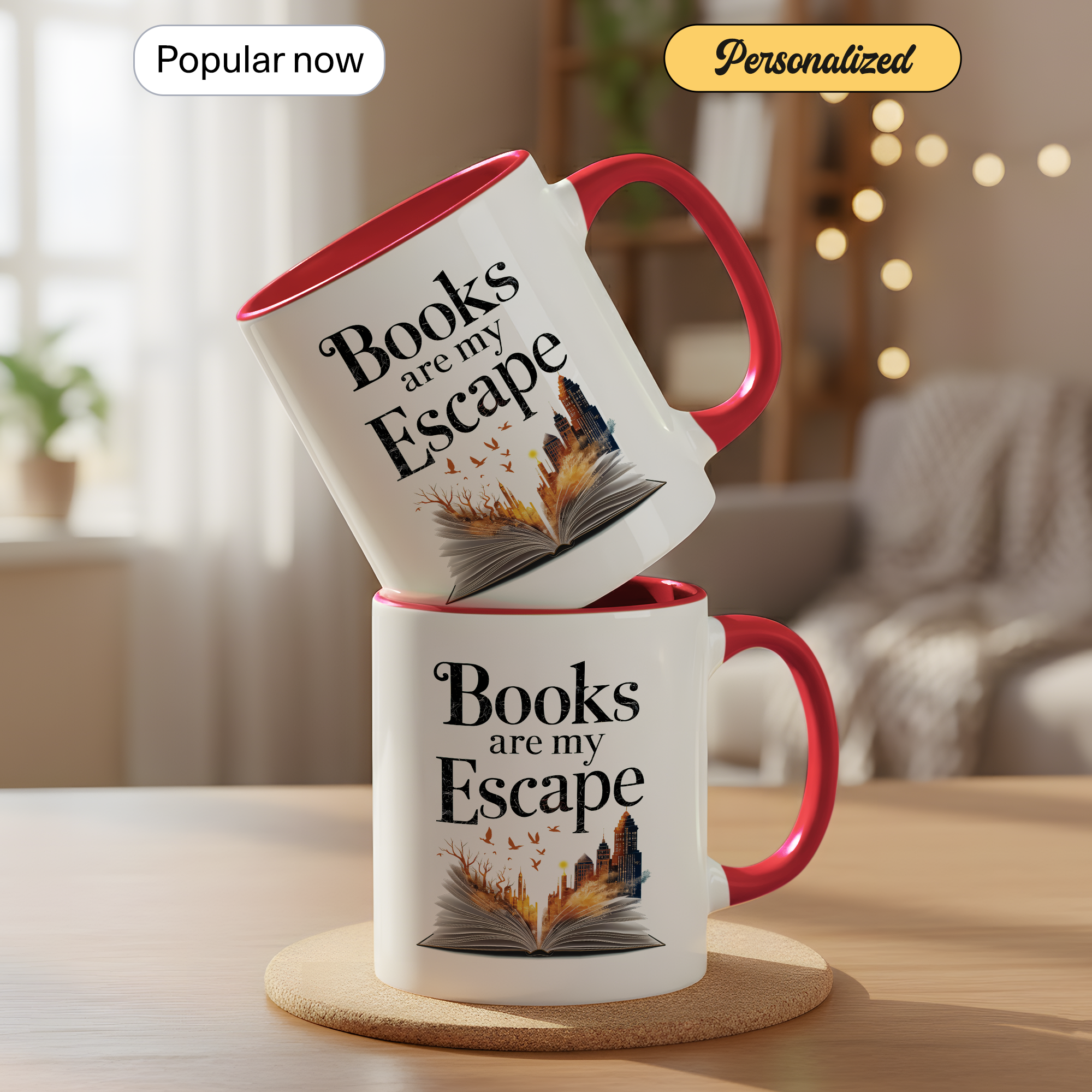 Books Are My Escape Mug – Book Lover Coffee Cup – Cozy Reading Gift – Fall Aesthetic Mug – 11oz 15oz Ringer Mug | Mug 137