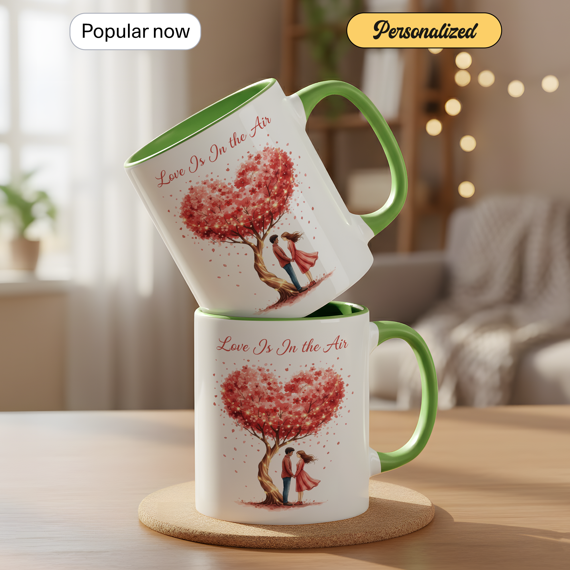 Love Is In The Air Mug – Romantic Couple Coffee Cup – Anniversary Gift for Her or Him – 11oz 15oz Ringer Mug |Mug 133