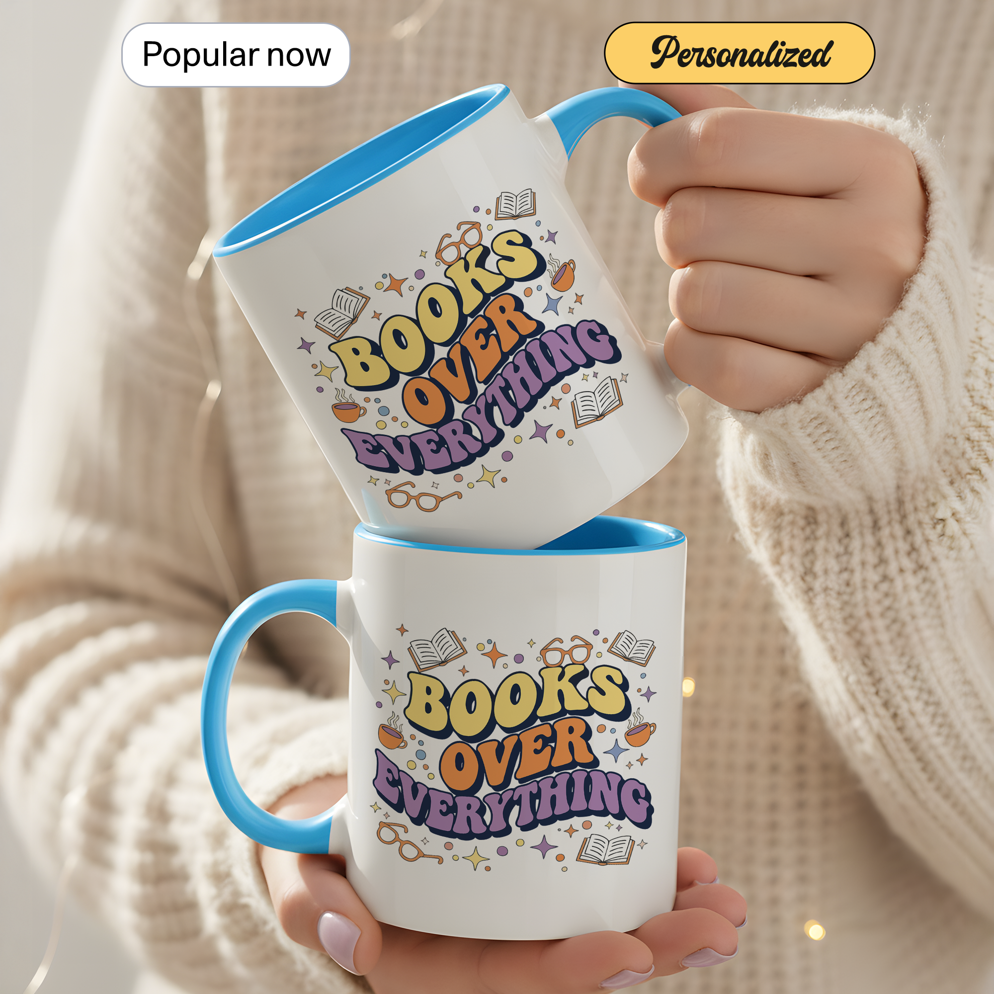 Books Over Everything Mug – Colorful Book Lover Coffee Cup – Funny Reader Gift – 11oz 15oz Ringer Mug |Mug152