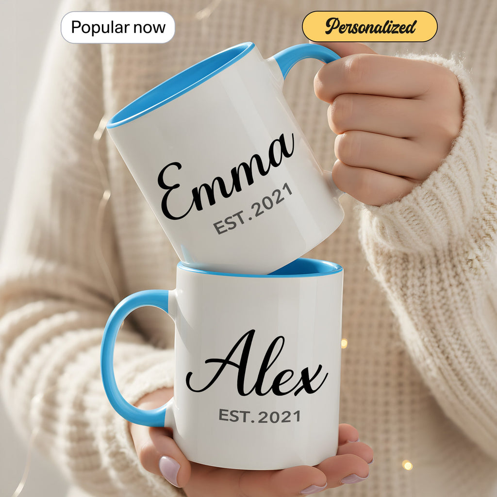 Personalized Name Mug – Custom Established Year Coffee Cup – Minimalist Custom Gift – 11oz 15oz Ringer Mug | Mug 148