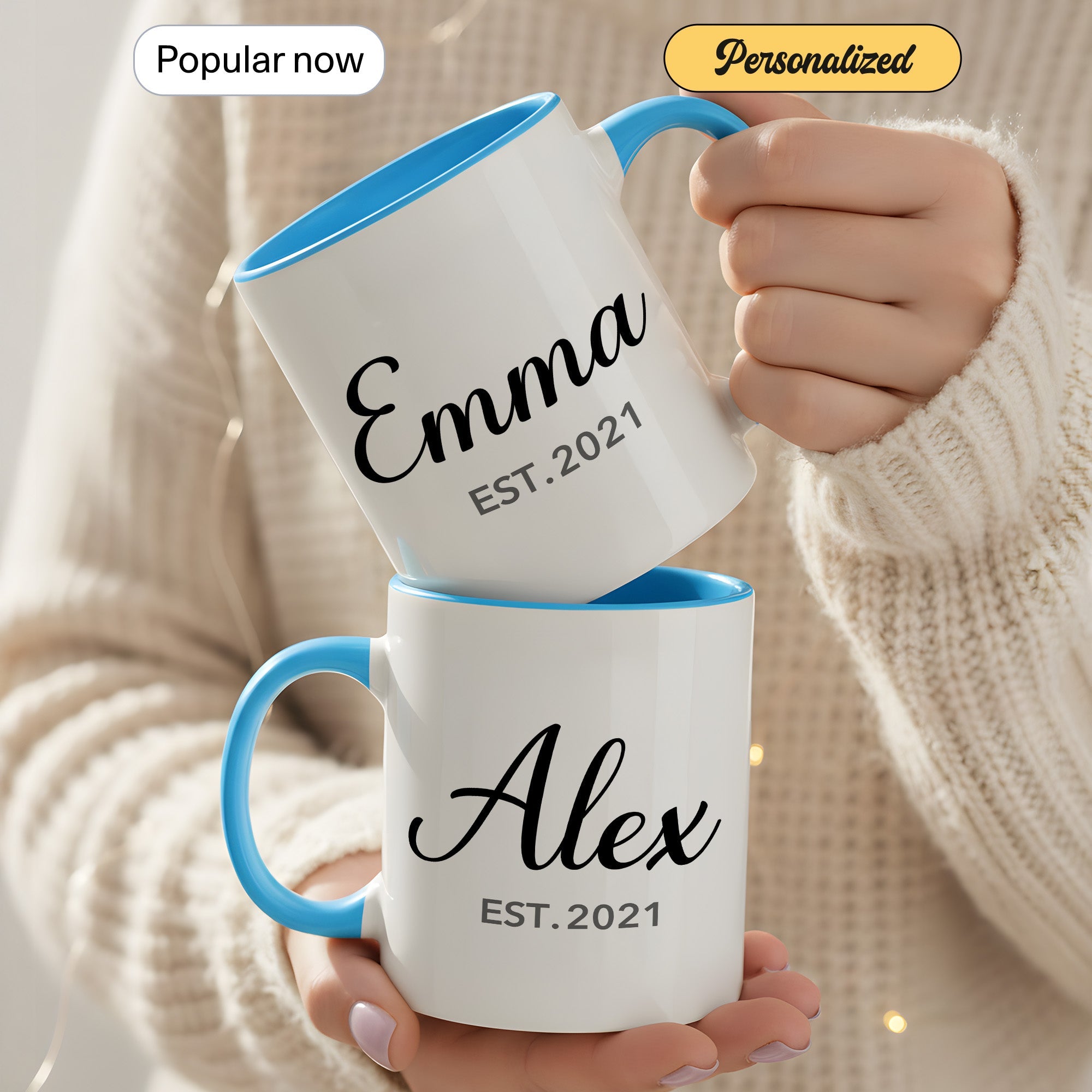 Personalized Name Mug – Custom Established Year Coffee Cup – Minimalist Custom Gift – 11oz 15oz Ringer Mug | Mug 148