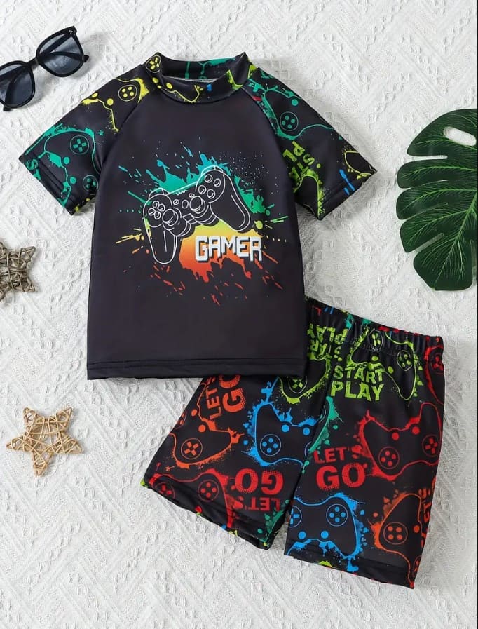 Gaming Themed Jersey Shorts Set for Kids