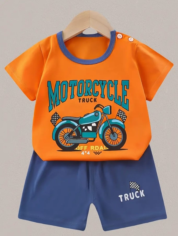 Motorcycle Kids Cute Co-Ord Tshirt Shorts Set