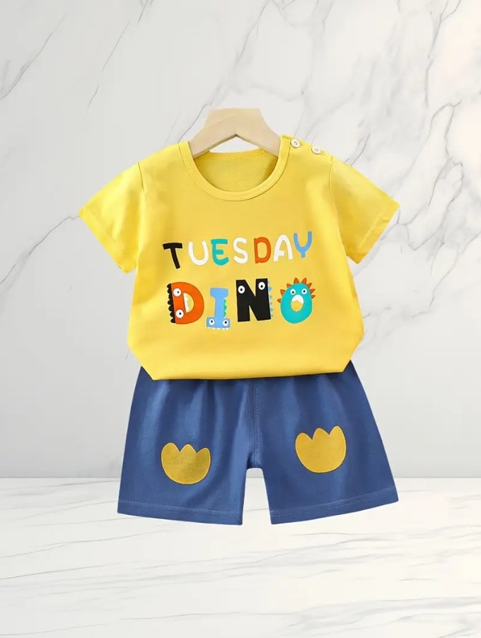 Dino Themed Kids Co-ord Tshirts and Shorts Set