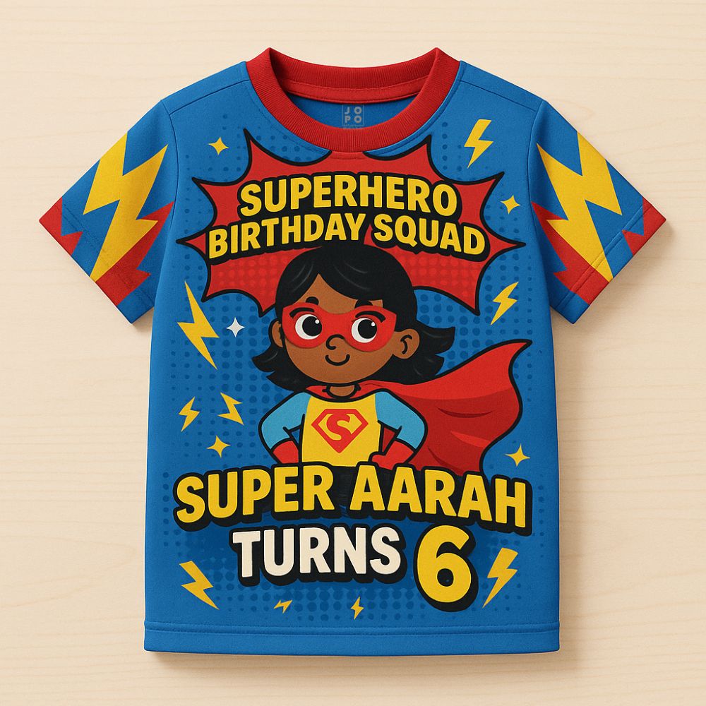 "Superhero Theme Birthday" Customised Kids' Jersey